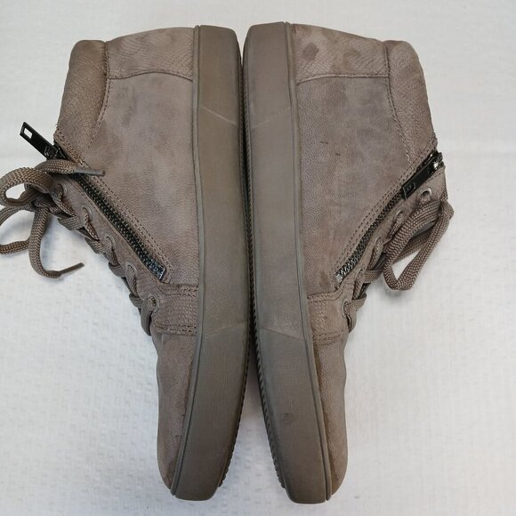NATURALIZER SUEDE MOTLEY MID-TOP SNEAKER, SIDE ZIP WOMENS SIZE 8.5 DARK TAUPE - Picture 2 of 9